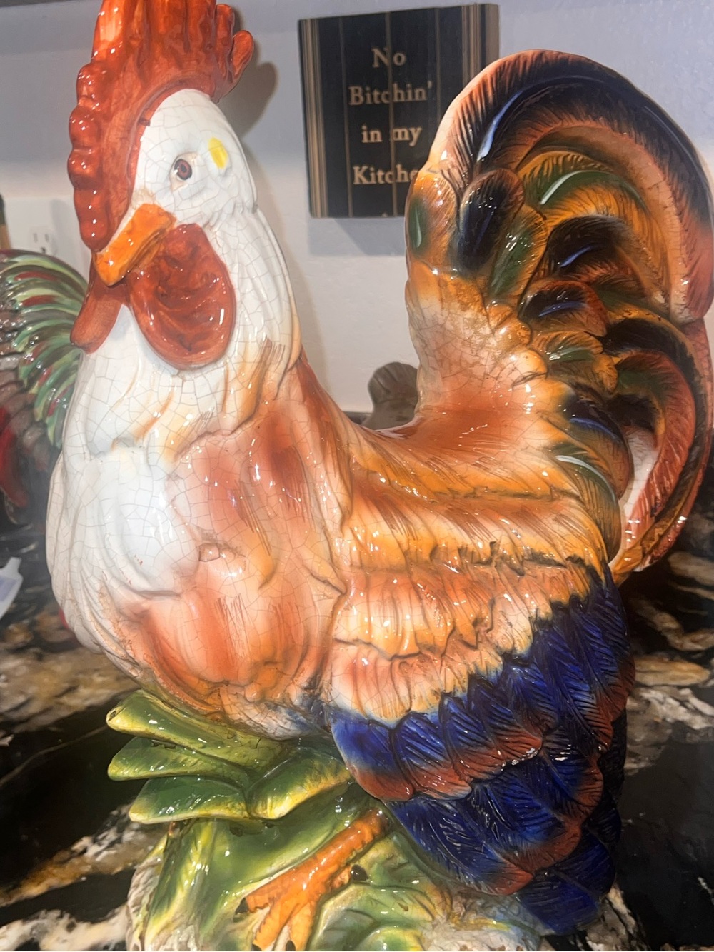 Large Vintage Farmhouse / Majolica-style Ceramic Rooster